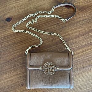 Tory Burch Amanda Chain Strap Brown Leather Crossbody Bag